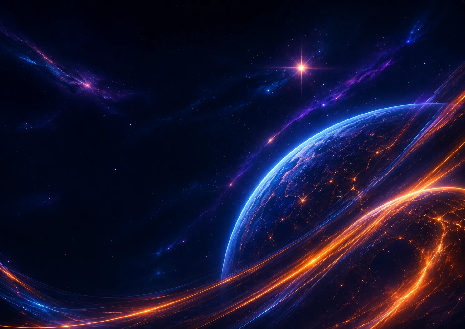 Fondo tecnologico de La Red con fibra optica naranja